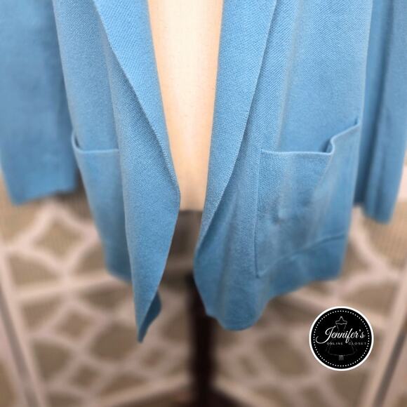 LOFT Blue Textured Collared Open Cardigan Jacket Size Medium - Picture 5 of 10